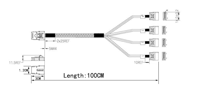 מיני SAS לכבל SATA, SFF-8086 עד 4X SATA סידורי פנימי מחובר SCSI SAS כבל תואם לכונן קשיח בקר RAID