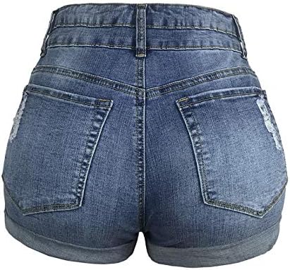מכנסיים קצרים של ג'ינס אופנה לנשים עם המותניים הגבוהות מגולגל ג'ינס במצוקה קרוע מכנסיים קצרים ג'ינס