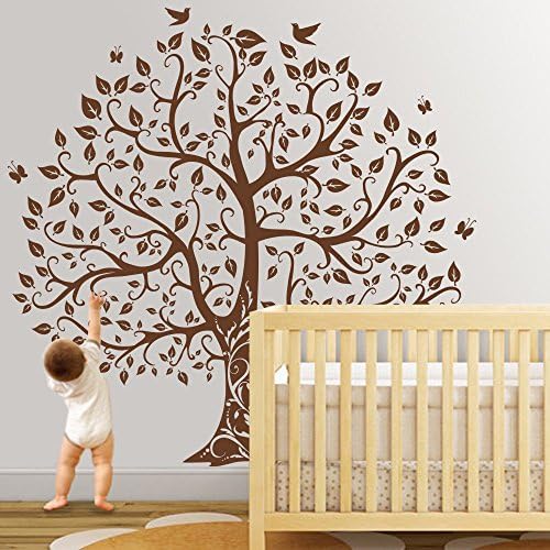 מדבקות קיר עץ עם ציפורים ויניל נושא טבעי קיר אמנות מדבקת פעוטון לתינוק מדבקות קיר תפאורה