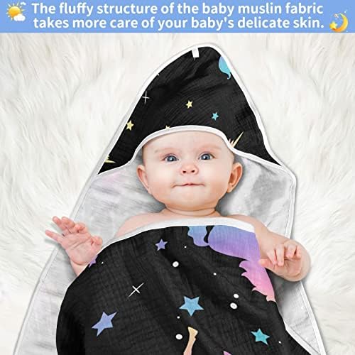 VVFELIXL מגבת ברדס עם כוכב חד קרן סופג מגבות תינוקות כותנה מגבת רחצה רכה לתינוק, פעוט 30x30in קסום שחור