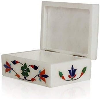 סימטריה פרחונית שיש שיבוץ קופסת תכשיטים מארגן מעשה יד מדהים עם קופסת תכשיט עם שיבוץ פרחוני - ארגז טבעת