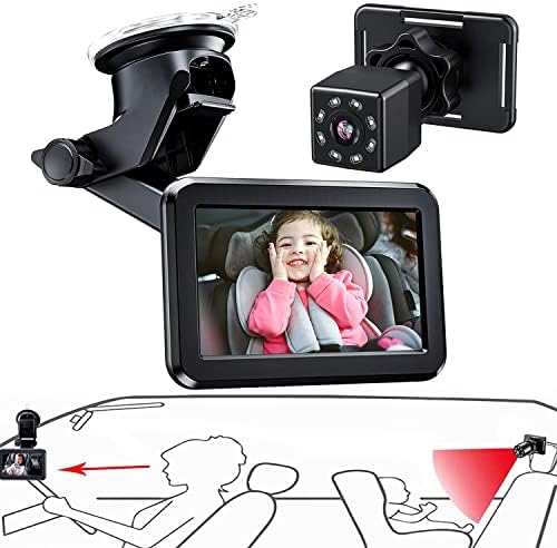 מצלמת מכונית לתינוקות של Feisike, מראה מכונית לתינוק עם תצוגה רחבה HD ורחב נוף ברור וקריסטל