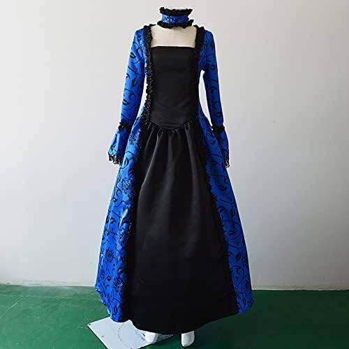 נשים רנסנס מימי הביניים תלבושות שמלת גותי רטרו פרחוני הדפסת כדור שמלות תחרה עד רצפת אורך קוספליי
