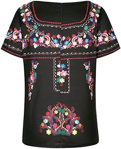 קיץ חולצות לנשים מערבי האצטקים אתני הדפסת חולצה קצר שרוול צוואר בציר טיז מקרית טוניקת חולצות חולצה