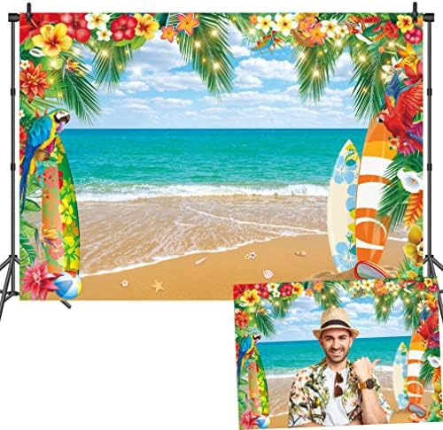 7 * 5 רגל קיץ טרופי חוף ים רקע הוואי כחול שמיים דקל עלים פרח רקע תוכי צבעוני גלשן מקלחת מסיבת תמונה דקור תא אבזרי