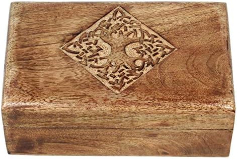 קופסת דקורטיבית בעבודת יד עץ עץ עם גילופי עץ מרכזיים חומים - שימוש רב תכליתי כאחסון תכשיטים, קופסת שעונים, נהדרת
