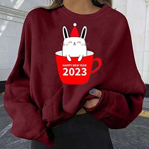 השנה הסינית החדשה של ארנב 2023 סווטשירט לנשים אופנה ארוך שרוול חמוד גרפי חג סוודר חולצות טיז