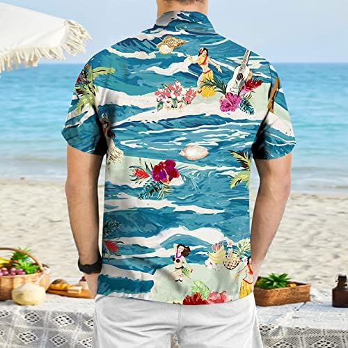 Beuu 2022 חולצות הוואי גברים חדשות, כפתור שרוול קצר בקיץ מטה טופ טופיות הדפס פרחוני טרופי חולצת