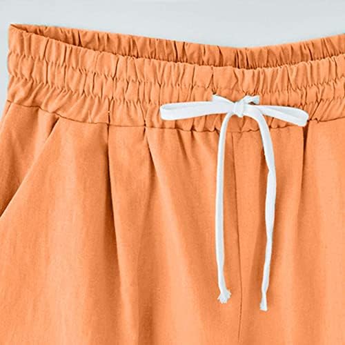 מכנסיים קצרים של Rvidbe Bermuda לנשים לנשים קיץ מותניים באורך הברך באורך פשתן ארוך מכנסיים עם כיסים