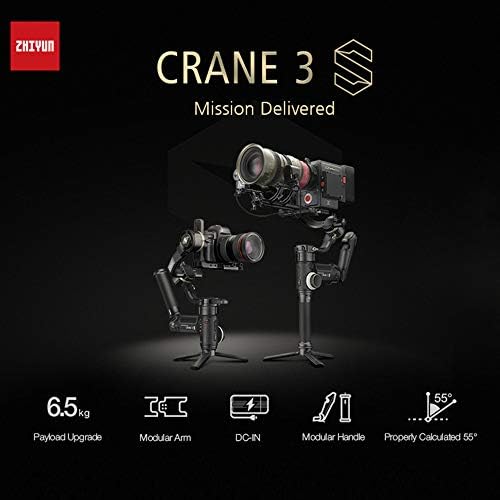 Zhiyun Crane 3S 3 צירים כף יד Gimbal מייצב עבור מצלמות DSLR ו- FAICORDER, מטען 6.5 קג, ציר גליל הניתן