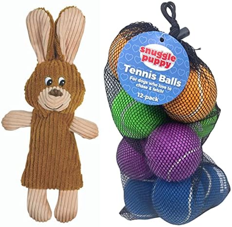 SmartPetlove Snugge Guppy Toffs Tuffs Warsper ארנב וכדורי טניס - צעצוע של כלב פלאש פלאש פלאש ו -12 חבילה