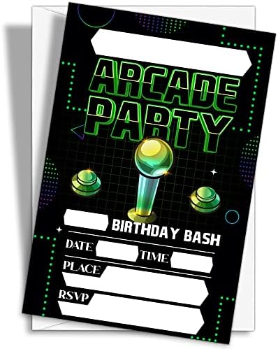 הזמנות למסיבת יום הולדת של YQV Arcade, מסיבת יום הולדת לווידיאו 20 ספירות ארקייד מזמינה עם מעטפות hbyqk-b26