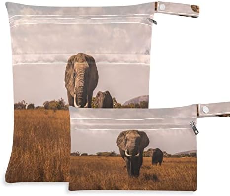 פילים של קיגאי דשא נוף לשקית יבש רטובה למים לשימוש חוזר עם ידית לנסיעות, חוף, בריכה, חיתולים, מוצרי טיפוח