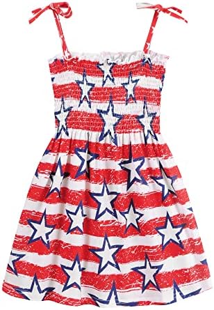 פדפופ פעוטות בנות שמלת דגל אמריקאית ילדים תלבושת 4 ביולי תלבושת שמלות קיץ פטריוטיות בגדי יום עצמאות 2-8 שנים