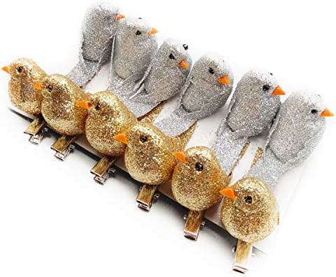 ציפורים מלאכותיות על קליפים עם נצנצים נצנצים קישוט עץ חג המולד מלאכת קישוטים ליום האהבה קישוטים