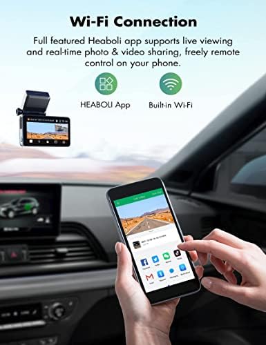 Heaboli 4K Daud Dash Cam קדמי ואחורי, Wi-Fi GPS, מצלמת מקף למכוניות עם מסך מגע של 3 אינץ 'IPS, מקליט נהיגה