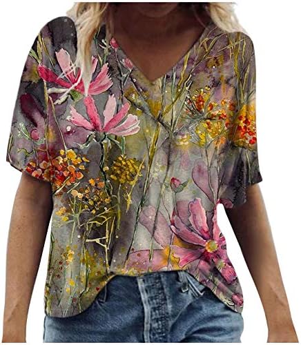 Tops Tops Womenssy נשים מזדמנות לבושות גרפיות חולצות גרפיות V Neck חולצה וינטג 'חולצות גרפיות חולצות הוואי