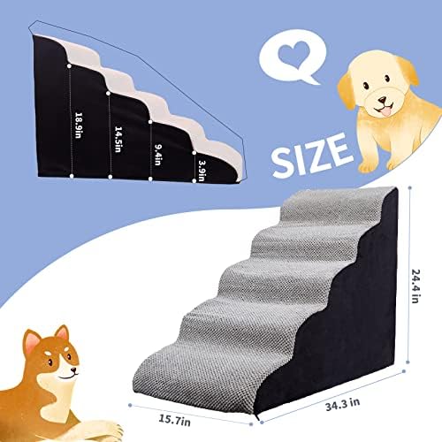 פאטי 24.4 כלב מדרגות עבור גבוהה מיטות, 5 שכבות גבוהה-צפיפות קצף צעדים / רמפה לכלבים, חתולים, ומעלה חיות מחמד,