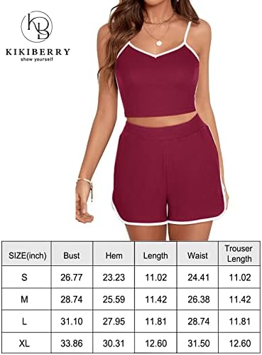 Kikiberry's 2 חלקים לנשים טרקלין פעיל סט של בלוק ללא שרוולים צבע יבול גופייה ומכנסיים קצרים עם