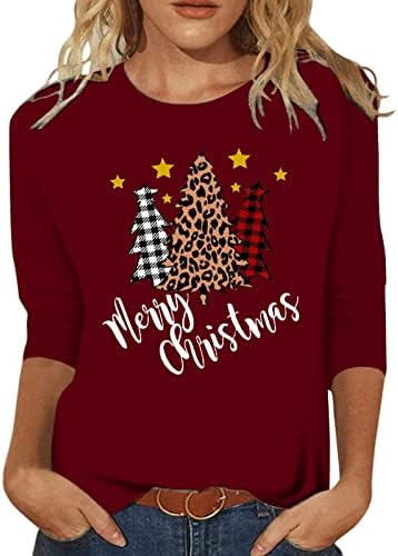 טיז חג המולד חולצות גדולות לחג המולד נשים חג המולד מזדמן אופנה מזדמן לחג המולד משובץ עץ צוואר צוואר שלוש נחמד