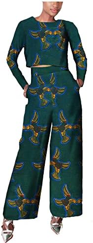 בגדים אפריקאים לנשים חולצת שרוול ארוך ומכנסי הדפס 2 תלבושות סט מגוון פלוס אימונית מזדמנת בגודל