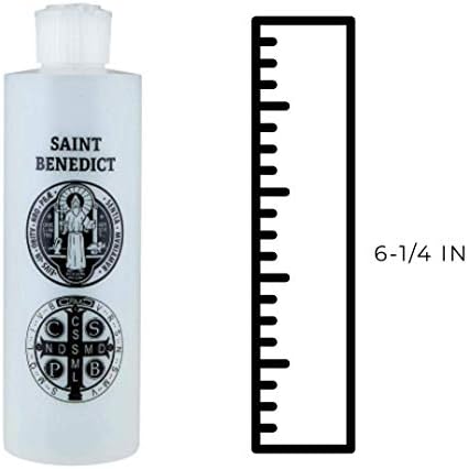מדליית סנט בנדיקט בקבוק מים קדושים עם זרבובית מכסה והוראות לשימוש, סט של 3, 8 אונקיות