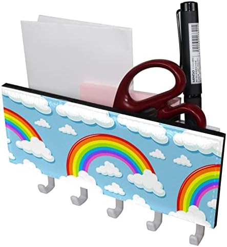 חמוד קריקטורה עננים וקשתות מפתח מחזיק עבור קיר עם דואר ארגונית, עצמי דבק מפתח מתלה עם 5 ווים,